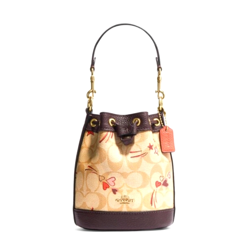 COACH Bags Mini Dempsey Bucket Bag in Signature Canvas with Heart And Star Print - Picture 2 of 11